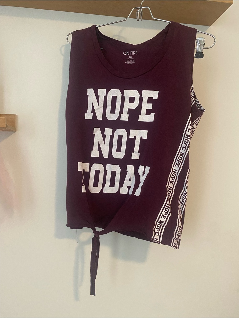On Fire Burgundy Tie-Front Tank with White Graphic